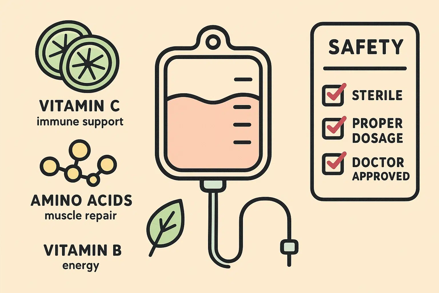 This image educates readers on IV bag contents and safety measures for professional care